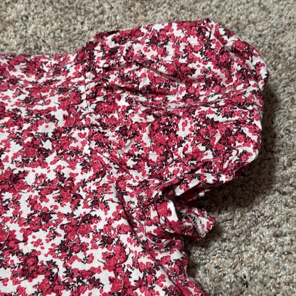 Zara Pink and White Floral Blouse With Puffy Short Sleeves - Picture 2 of 6